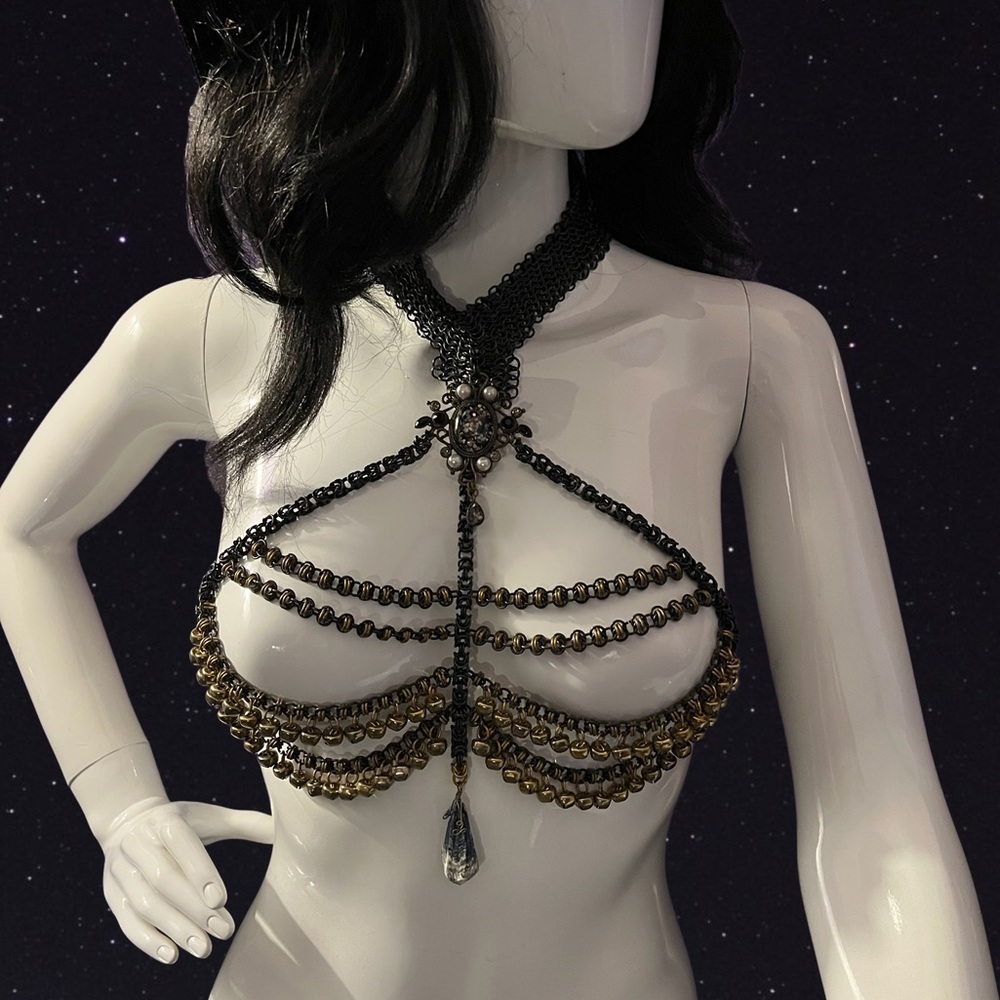 Handmade one of a kind Jewelry harness necklace adjustable fits all goth exotic - Picture 6 of 7